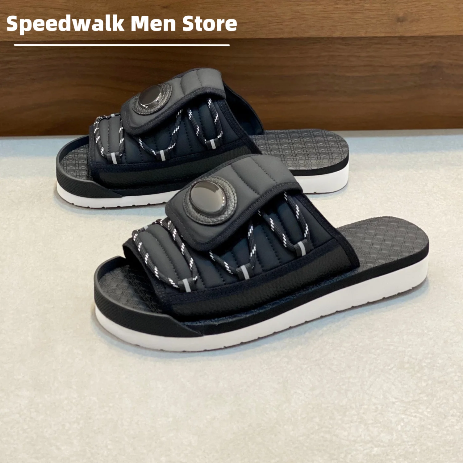 2026New Fashion Men Padded Upper Casual Slide Slippers Hook And Loop Platform Anti Slip Summer Outdoor Beach Walking Sandals