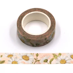 15mm*10m INS Style Daisy Masking Washi Tape Retro Decorative Adhesive Tape Diy Scrapbooking Sticker Label Stationery