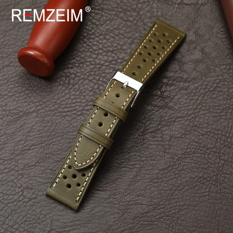 

Men Breathable sports Leather Watch Strap 20mm 22mm Wrist Bracelets Business Black Green Brown Replacement Wristband