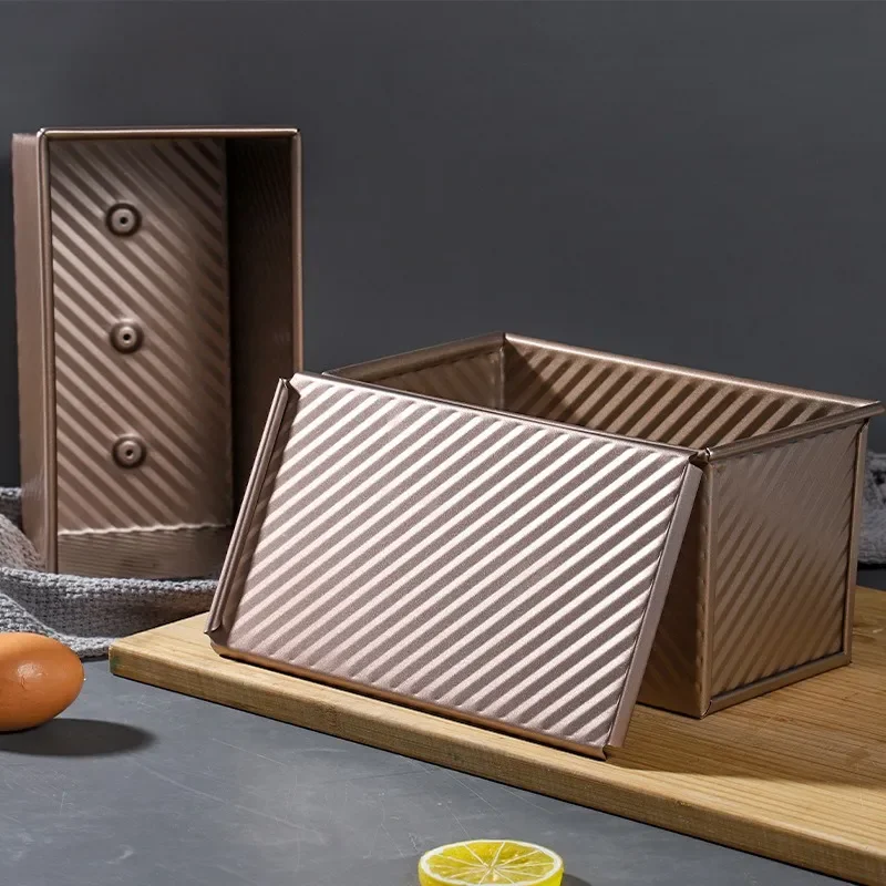 Golden Carbon Steel Corrugated Toast Box with Lid for Toasting Bread Baking Tools Cake Mould Kitchen Accessories Wholesale