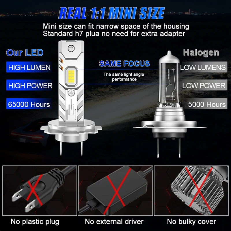 H7 H4 H1 LED Lights for Car Headlight Bulb 1000000LM Mini Wireless Auto Lamp +800% Bright Spotlights Automobile LED Headlamp 12V view 5