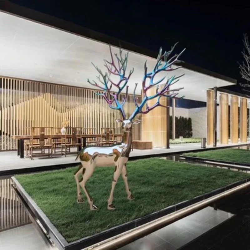 Hotel lobby creative fiberglass  sculpture color electroplating deer sculpture ornament