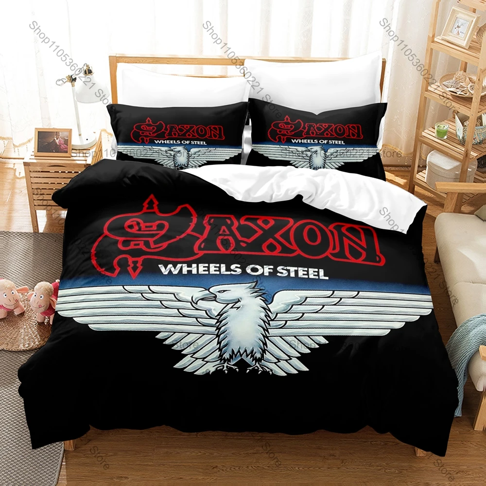 Cool Saxon Rock Band Bedding Set Vintage 1979 Established Pattern Comfort Linen For Rock Fans Duvet Cover 2 Pillowcase