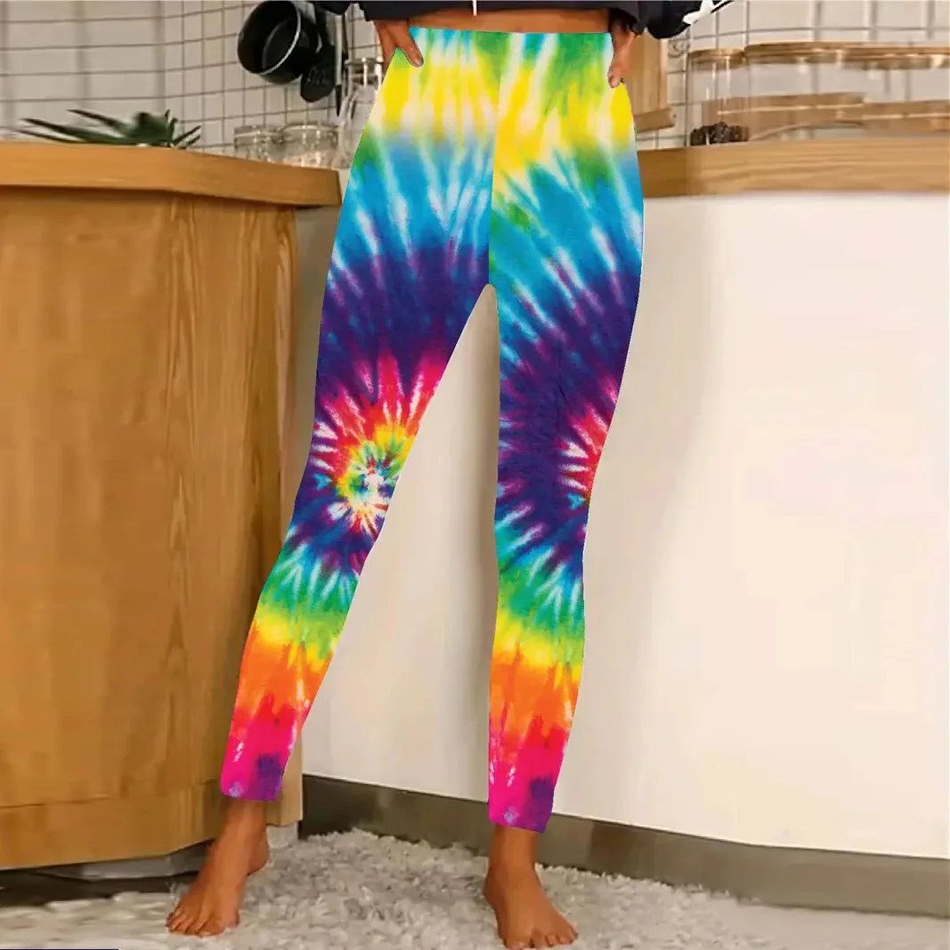 Tie-dye gradient printed elastic elastic waist slim casual leggings for women