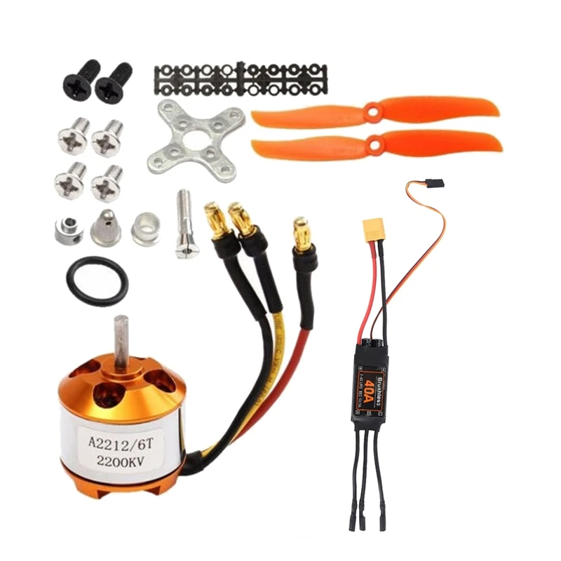 Motor 2212 2200KV + 40A ESC + hélice 6035 + Kit de Motor eléctrico Protector de hélice como se muestra de Metal + plástico para Motor de avión RC