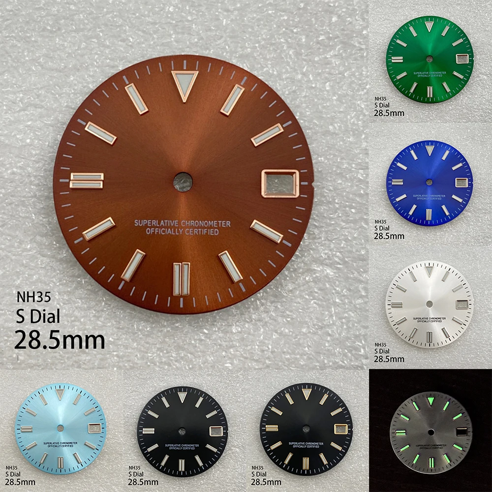 

28.5mm S Logo Sunray Dial Fit NH35/NH36 Japanese Movement Green Luminous High-Quality Watch Modification Accessories