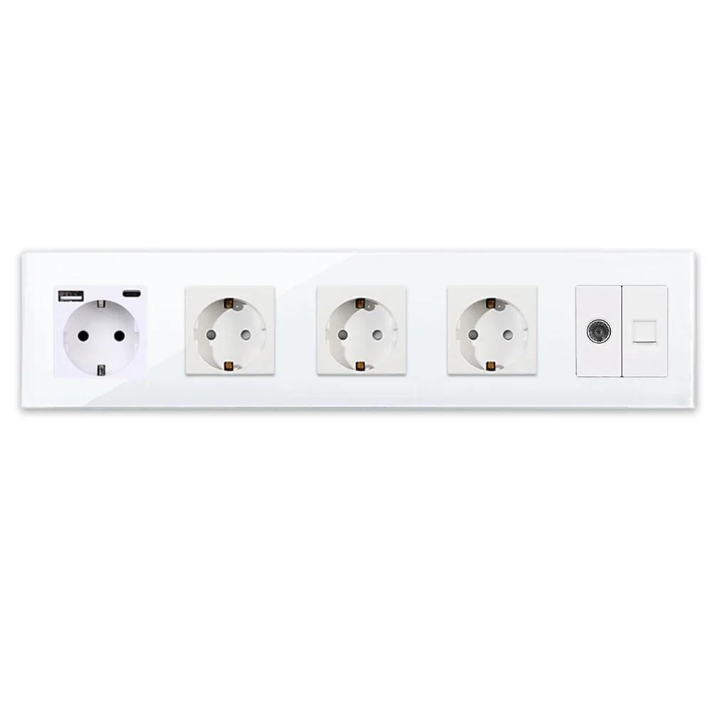 Imagem -05 - Tomada de Parede Bingoelec Tomada Usb Dupla Painel de Vidro para Casa tv pc Rússia Padrão da ue Cat6 Usb Tipo-c Saídas