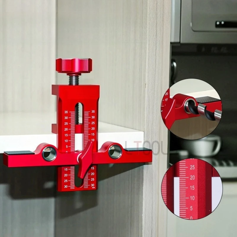 

Woodworking Board Support Hole Fixture Double Hole Quick Installation Rebound Locator Cabinet Door Installation Tools with Scale