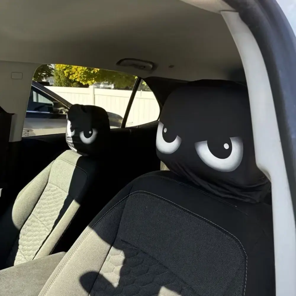 2Pcs Cartoon Car Headrest Covers Exaggerated Funny Face Expressions Car Pillowcase Cool Decorations Stain-Proof Oil-Proof