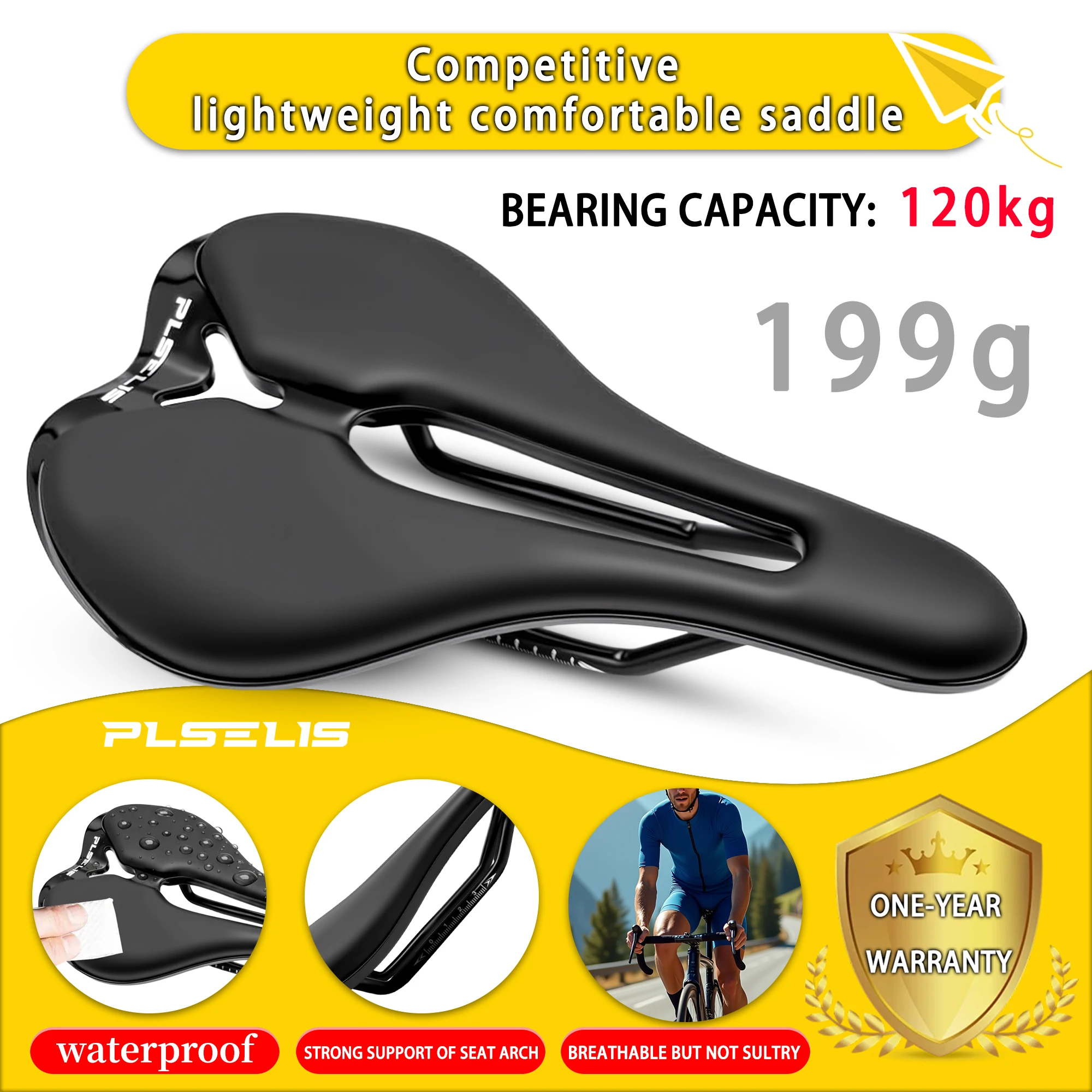 

Plselis road bike saddle universal bicycle seat cushion 199g hollow breathable lightweight and comfortable bicycle accessories