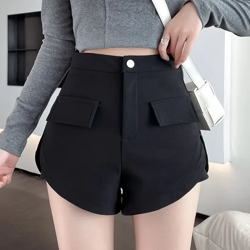 Black Shorts Women Designed 5XL All-match Hot Girl High Waist Baggy Side Slit Korean Fashion Vintage Dancing Streetwear Mujer