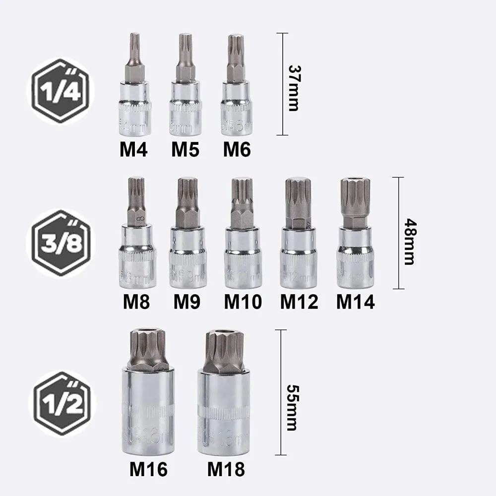 Imagem -03 - Imprensa Professional Batch Sleeve Grupo Ponto Triplo Quadrado Spline Bit Soquete Ferramentas de Reparação Auto Chave de Fenda M4-m18 10 Pcs