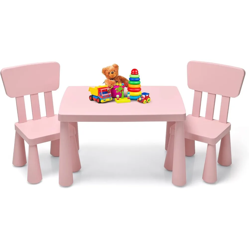 Kids Table and Chair Set, Plastic Children Activity Table and 2 Chairs for Art Craft