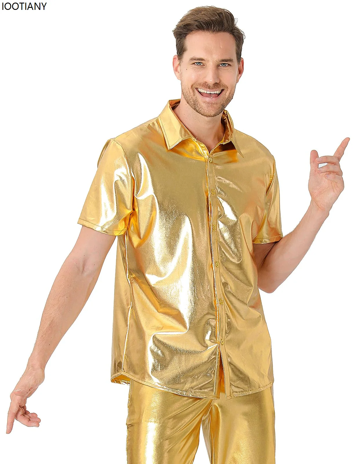 Sequin Gold Silver Shirt Adult Men Fashion Sparkly Short Sleeve 70s Disco Stage Dance Costume Party Performance Lapel Shirt 2025