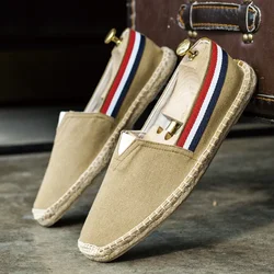 Men's Solid Color Minimalist Style Handmade Linen Soled Grass Woven Canvas Comfortable for The Elderly Outdoor Sports Shoes