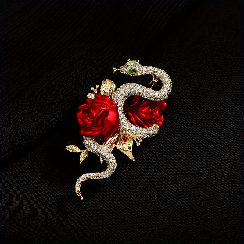 Rose and Snake Niche Design High-end Brooch Luxury Temperament Corsage Pin Delicate Suit Accessories Women Jewelry