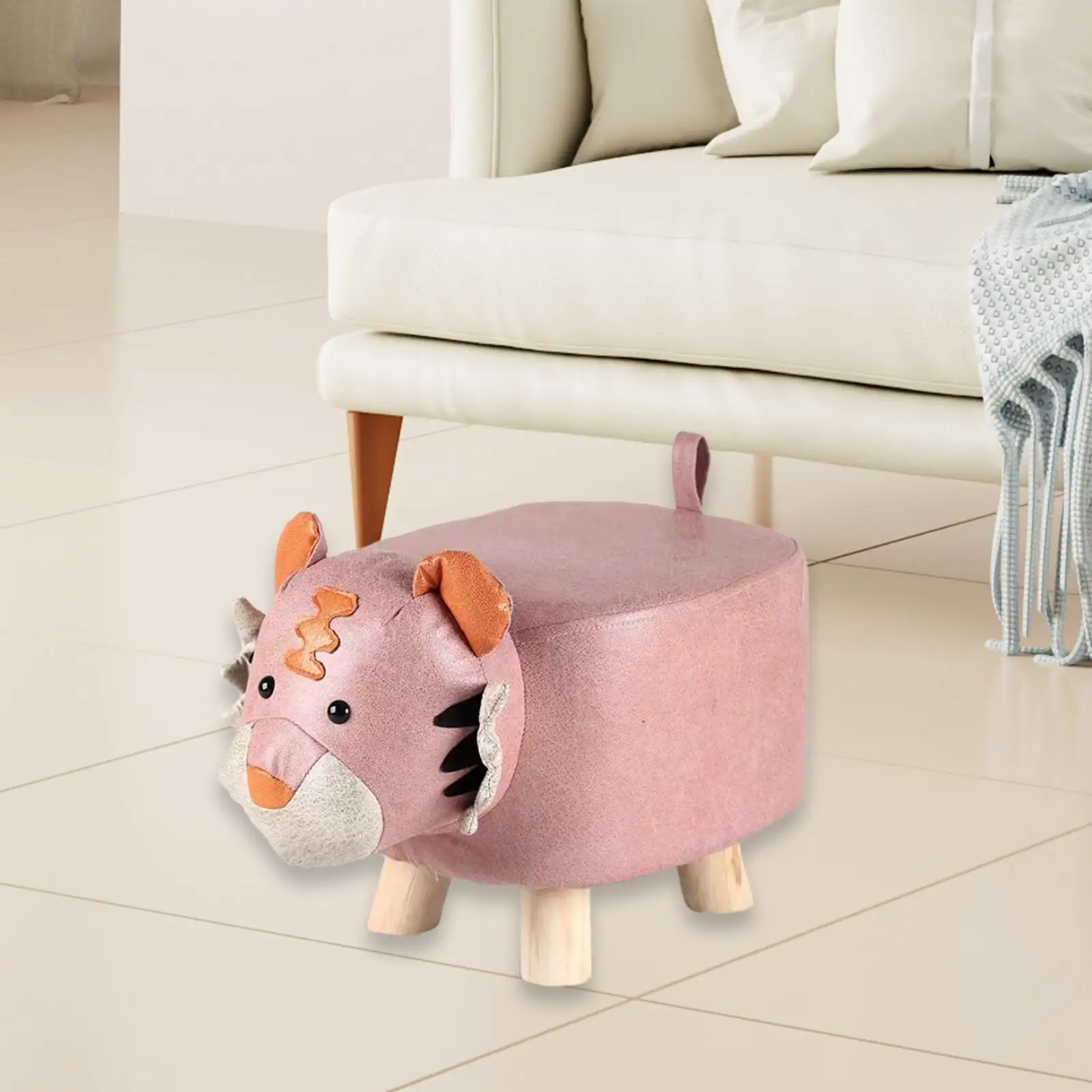 

Sofa Tea Stool Cute Foot Rest with Wooden Legs for Playroom Indoor Outdoor