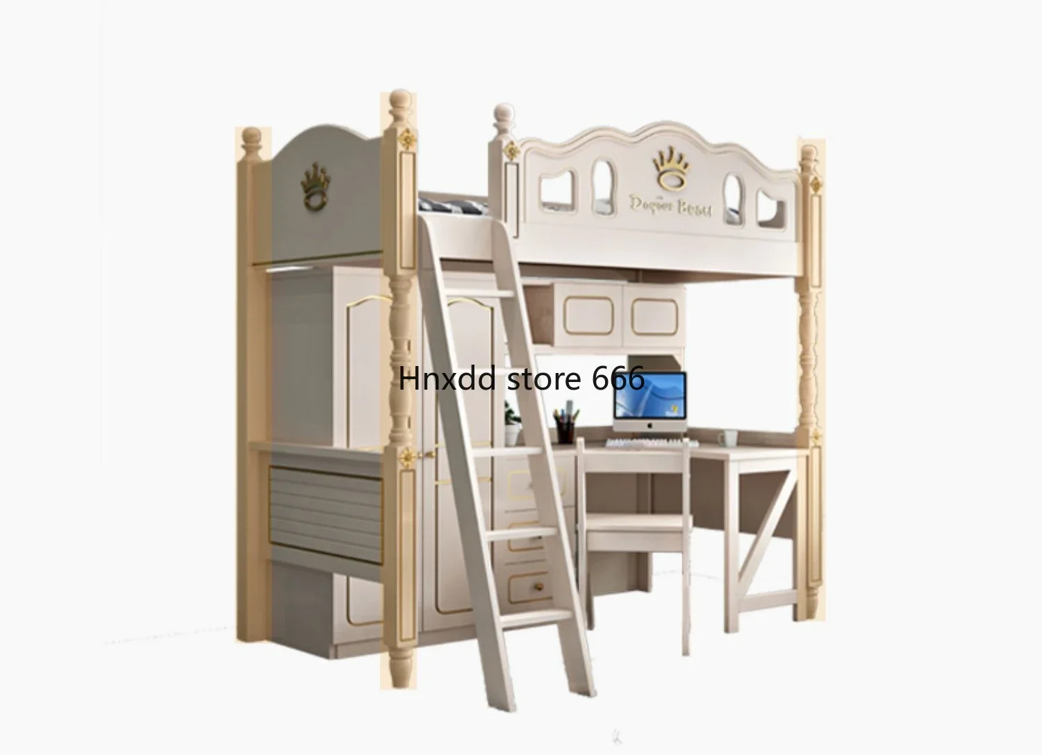 

Upper and lower beds with wardrobe Solid wood high and low beds Multifunctional upper and lower bunk combination