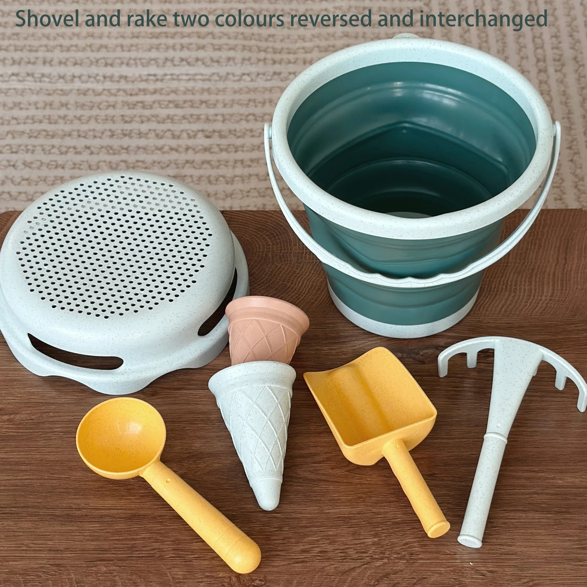 Juguetes de playa, cubo de transporte plegable, cubo de arena, pala 7 en 1, rastrillo, helado, playa para niños