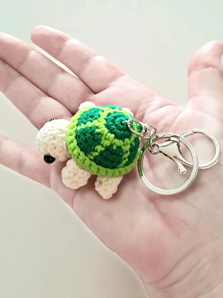 Handmade Yarn Crochet Turtle Key Ring, Gift Idea