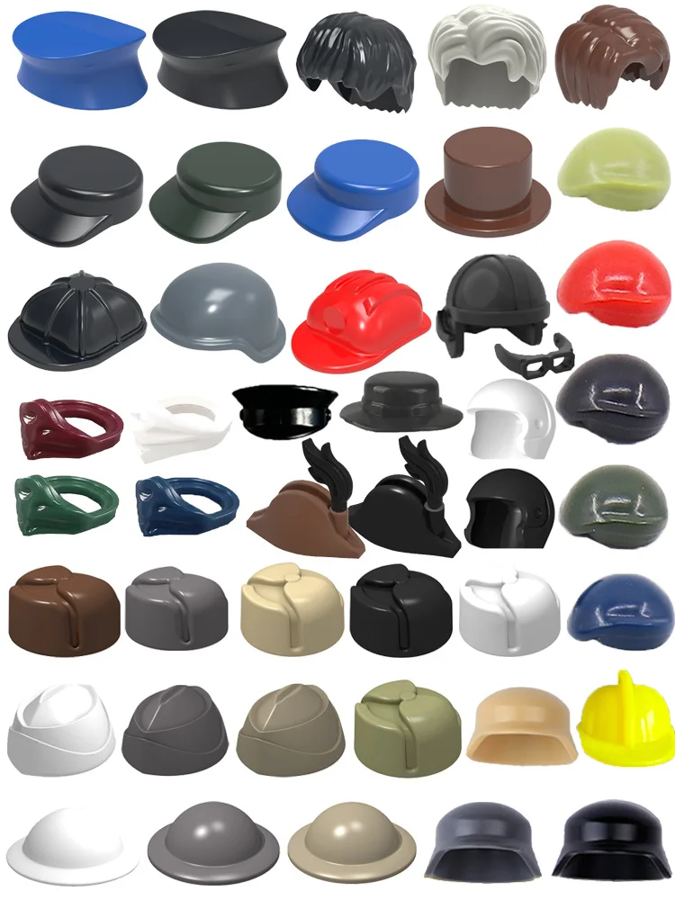 Chapeau de figurine militaire MOC, bloc de construction, accessoires, casques britanniques américains, casquette de Baseball, béret, coiffure, partie du corps, jouet à monter soi-même, briques A036