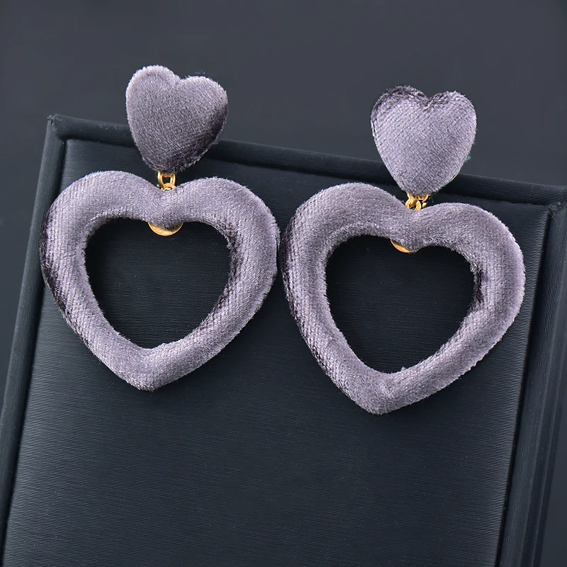 SINLEERY lovely cute green grey velvet heart earrings for women party wedding jewelry accessories ES162