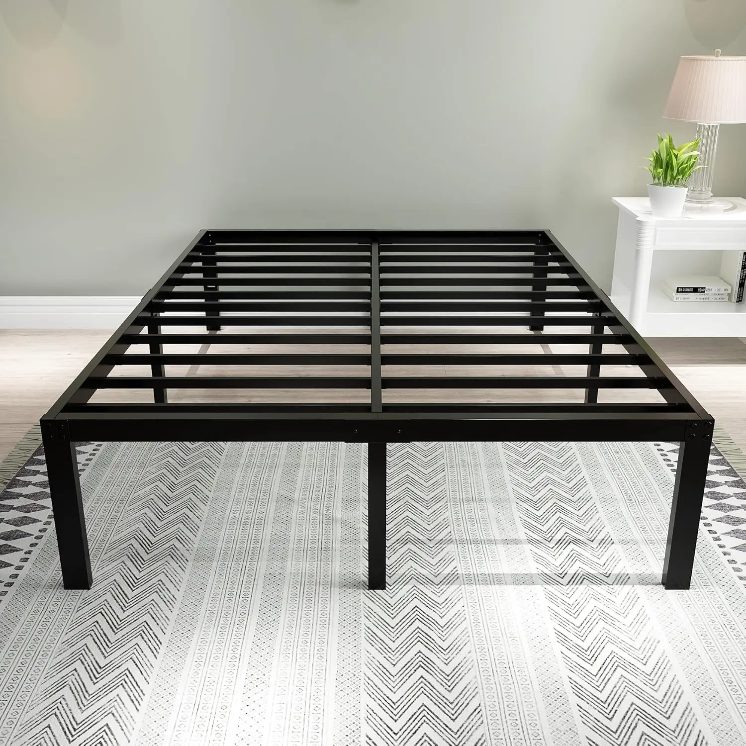 

Heavy Duty Reinforced Platform, 18 Inch Tall Mattress Foundation, Steel Slats Support Bed Frame with Underbed Storage