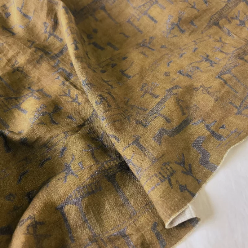 Golden 100% Ramie Fabric, Retro vintage Printing, Clothing Making, Handmade DIY Sewing Fabric