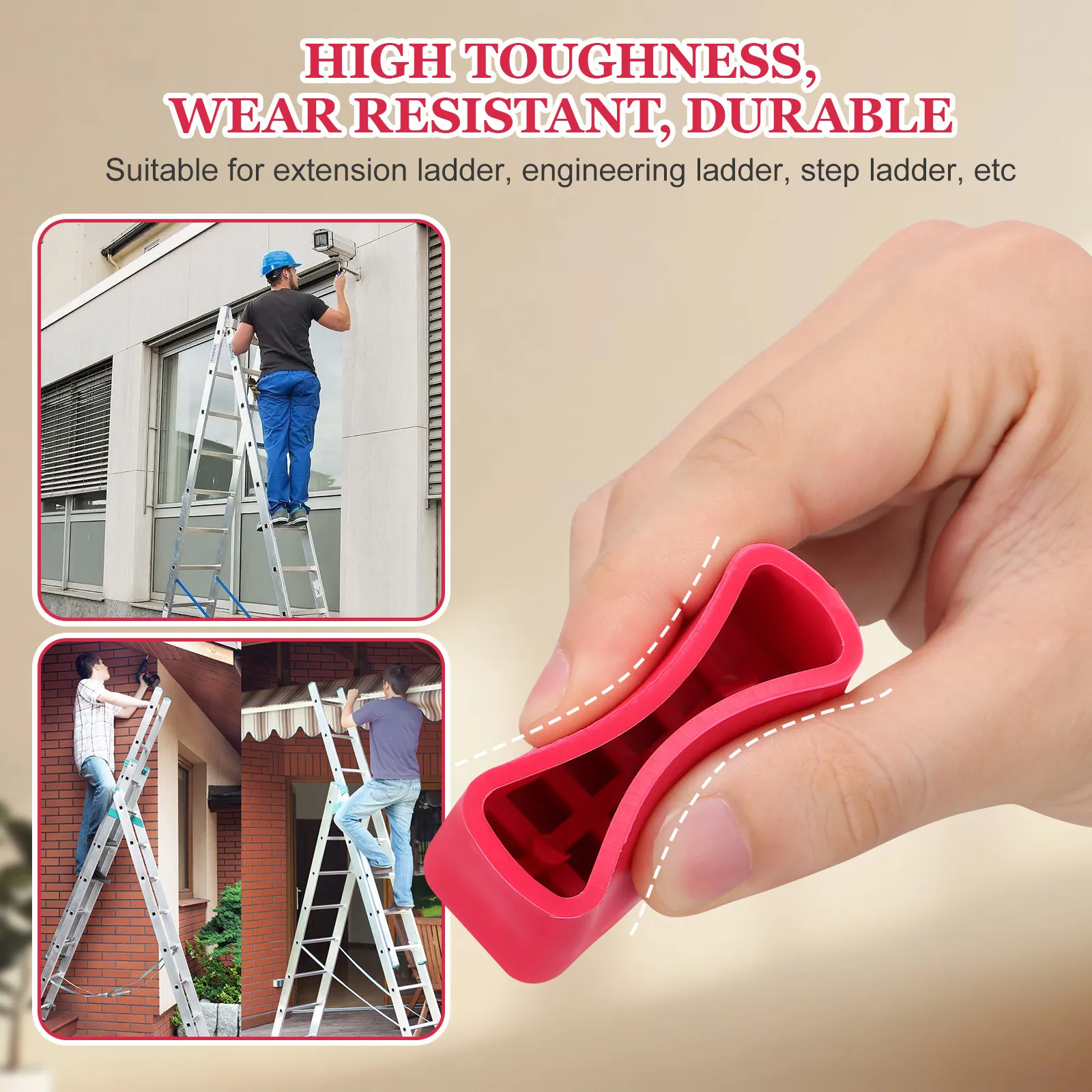 4pcs Non slip Durable Rubber Feet Pads for Telescopic Step Replacement Foldable 5x2 Red Ladder Feet Protector Wear