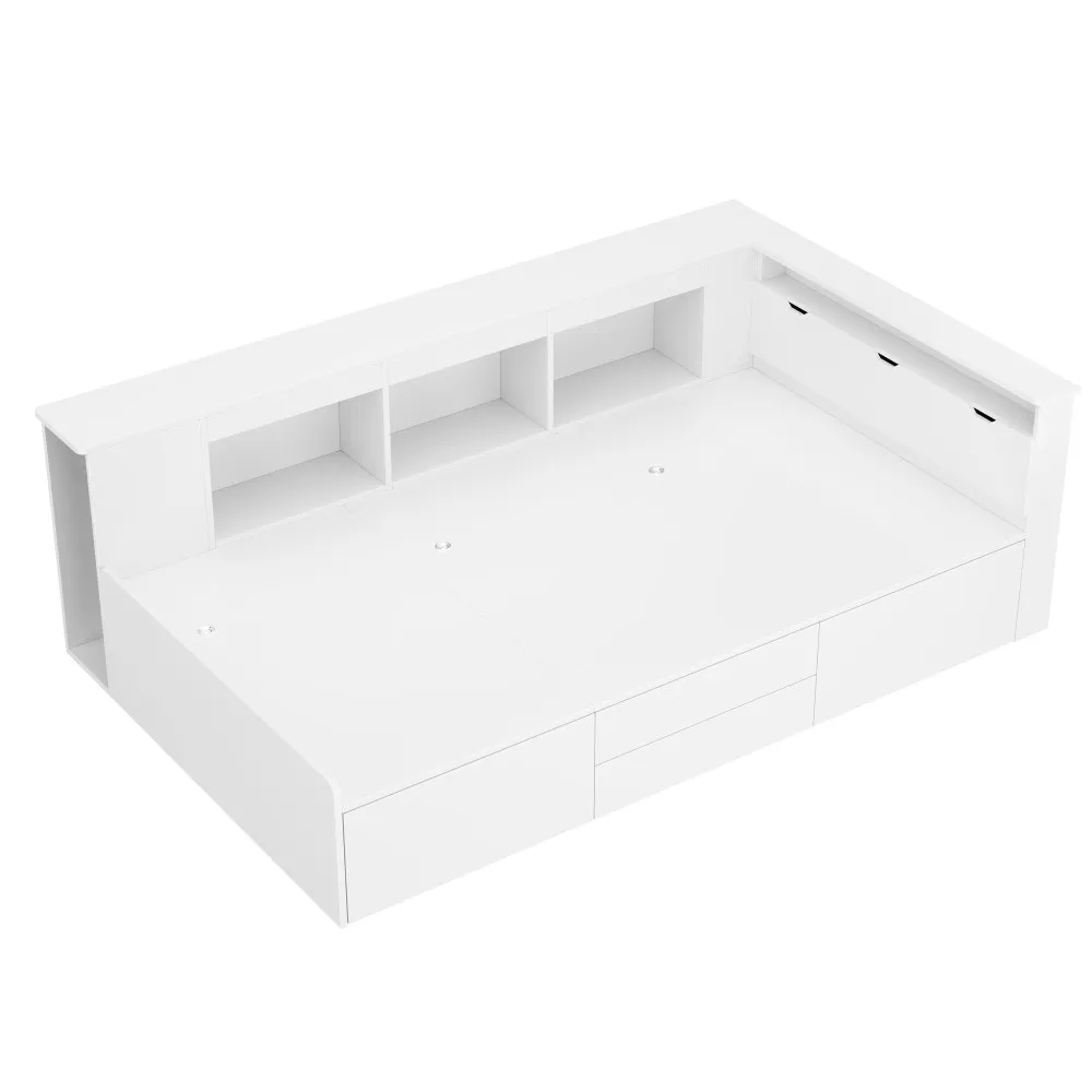 Platzsparende weiße Babymöbel – multifunktionales Kinderbett mit Schubladen, Einzelbett, Bücherregal, Aufbewahrung, Bettkasten (keine Matratze) – Detail 12