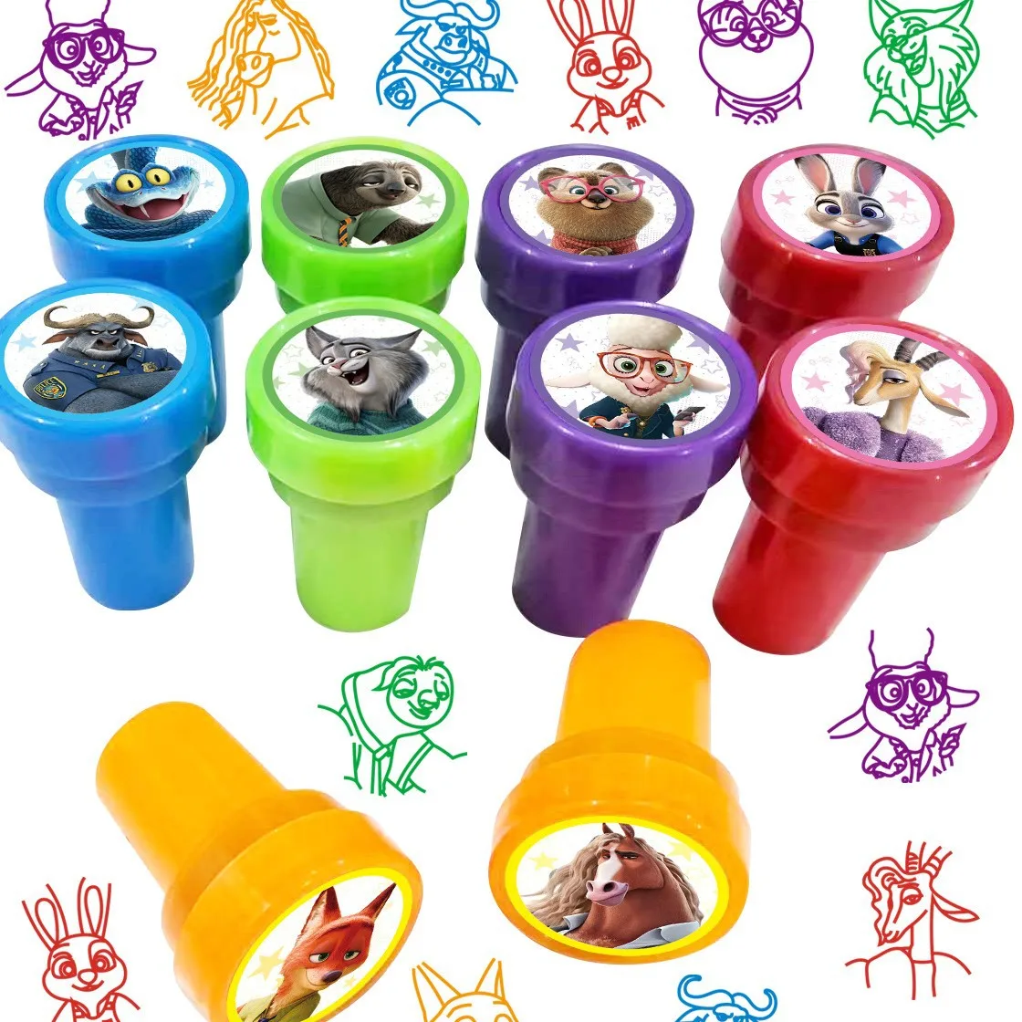 Super Oferta: Conjunto de 10 Carimbos Infantis Zootopia, Carimbos de Personagens de Desenhos Animados, Brinquedo de Recompensa, Presente para Festa de Aniversário