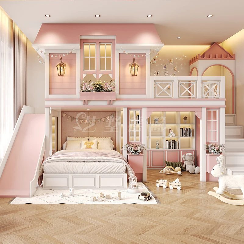 Dream Deluxe Princess Castle Bed Duplex Second floor attic Bunk bed Bunk bed staggered bunk bed slide bed