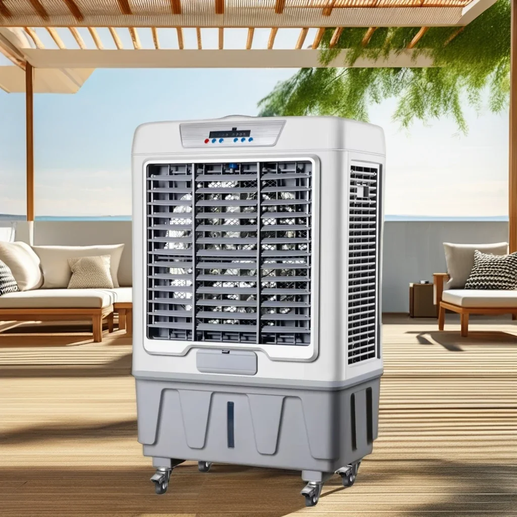 المحمولة الكهربائية مبرد الهواء التبخيري التبديل التحكم الصناعية المحمول الطابق الدائمة مروحة التبريد المنزلية حالة جديدة