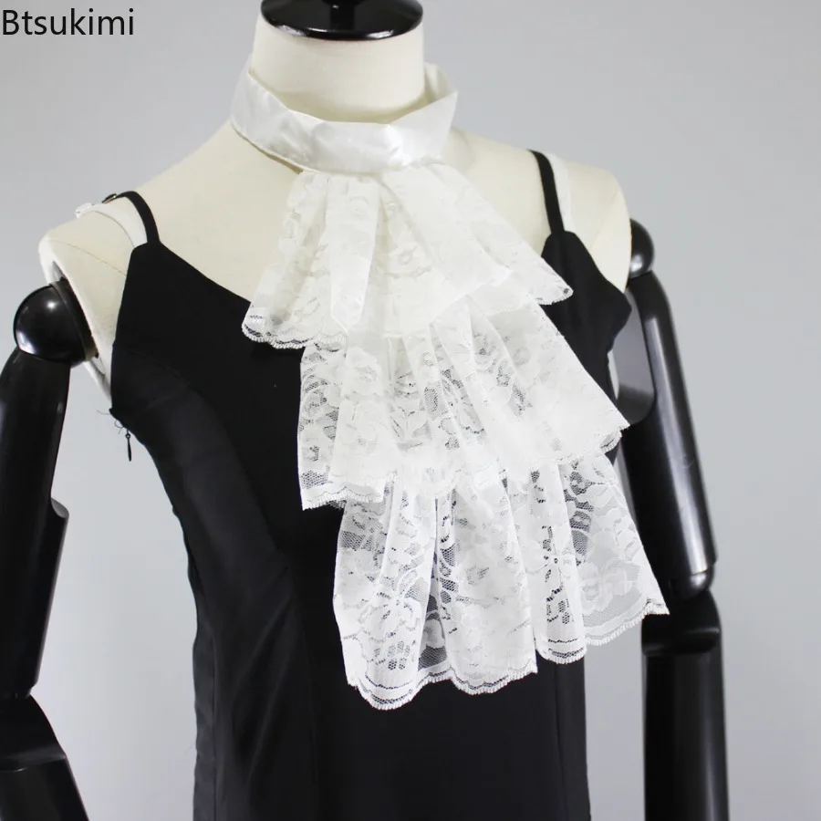 New Adjust Size Ruffled False Collar White Victorian Jabots Collar Women Detachable Wrist Cuffs Carnivals Clothing Ornaments