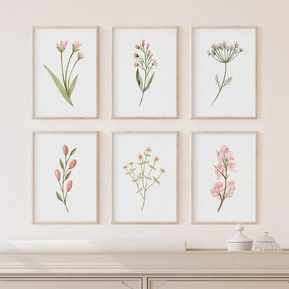 1pc Unframed Watercolor Wild Flowers Poster Floral Wall Art Print Botanical Canvas Painting Farmhouse Wall Pictures Living Room
