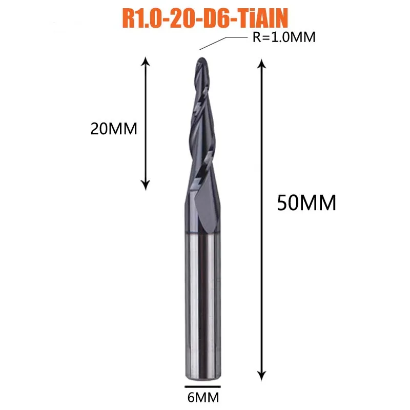 Dreanique 1 st P2BC 20mm snijden taper bal neus Vhm frees Frees voor Hout en solf matel graveren