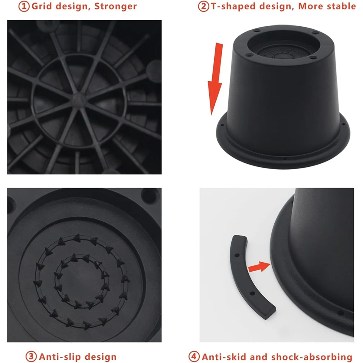 Booster pad6Pack Rialzi per mobili Rialzi per letti neri Rialzi per letti da 2,3 pollici per divano