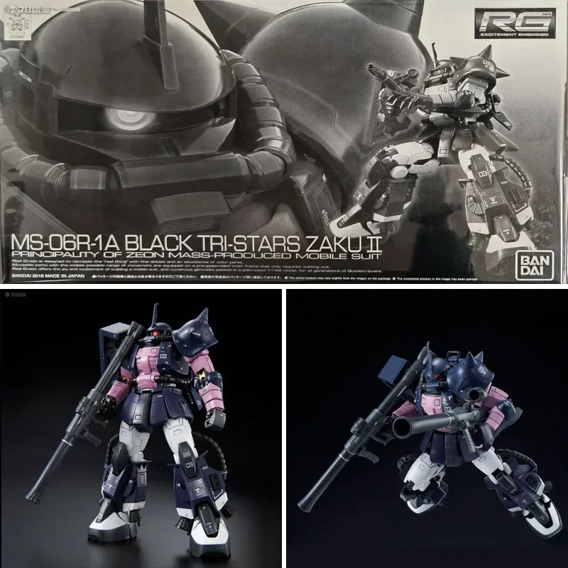 Bandai Original Model Kit RG BLACK TRI- STARS MINELAYER ZAKU 2 1/144 Anime Action Figure Assembly Model Toys Gift for Boys