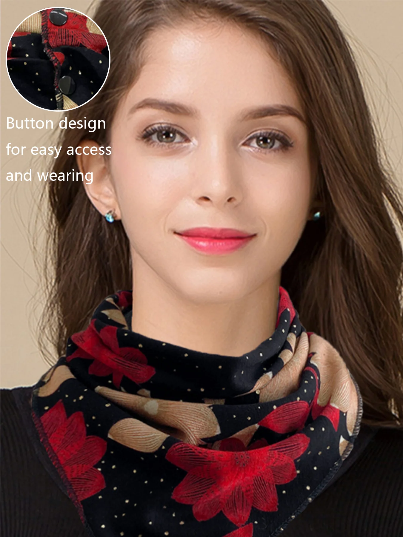 Women Floral Print Triangle Scarf Button Bib Protect Cervical Spine Headkerchief  UV Sunshade Neck Guard Fashion Fake Collar