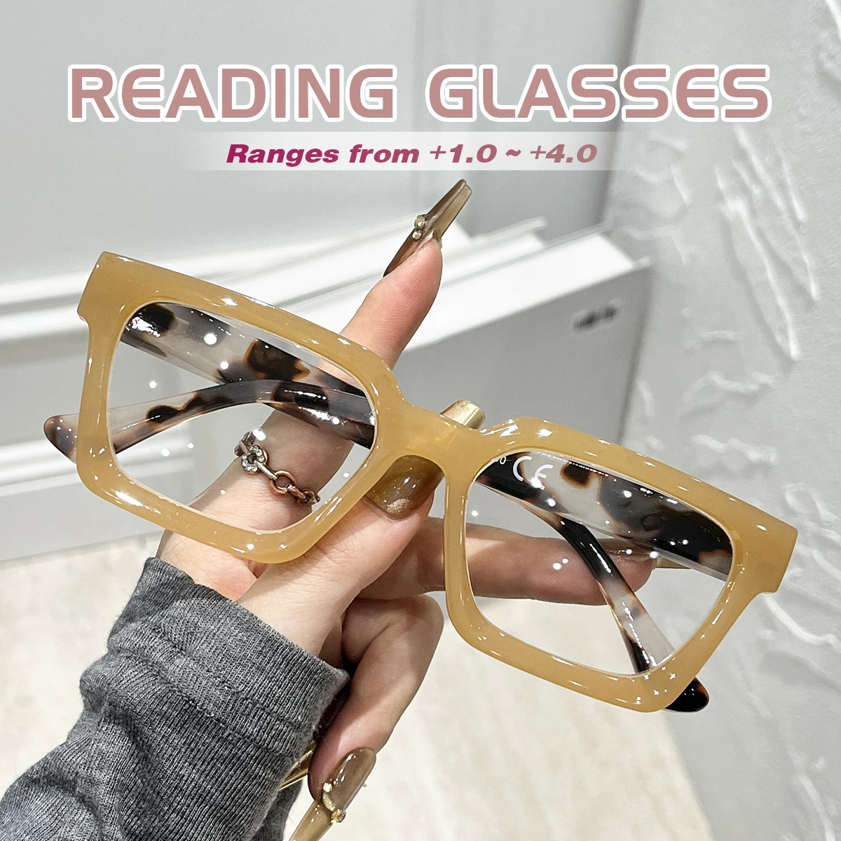 WEIPO Vintage quadratische Lesebrille aus Kunststoff, Vintage-Lesebrille für Damen, Presbyopie-Hyperopie-Brille +1,0 bis +4,0