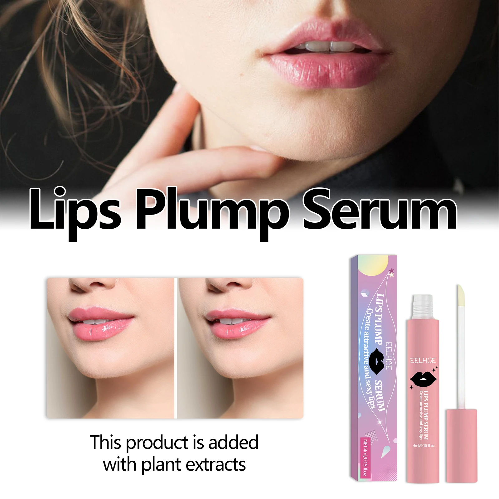 EELHOE Volumising Lip Plumping Serum, langanhaltend, feuchtigkeitsspendend, reduziert feine Linien, reparierender Glanz, nährende Lippenpflege, Essenzöl