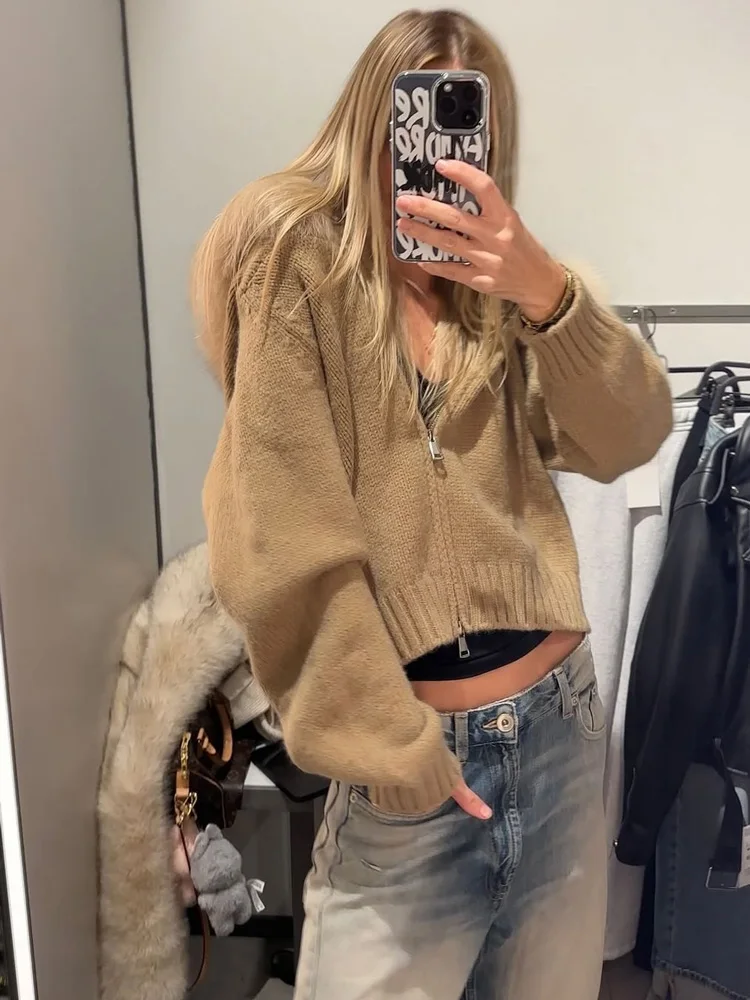 Tossy 겨울 여성 스웨터 후드 가디건 푹신한 지퍼 패치 워크 긴 소매 리브 솔리드 니트 자켓 코트 여성용 카디건