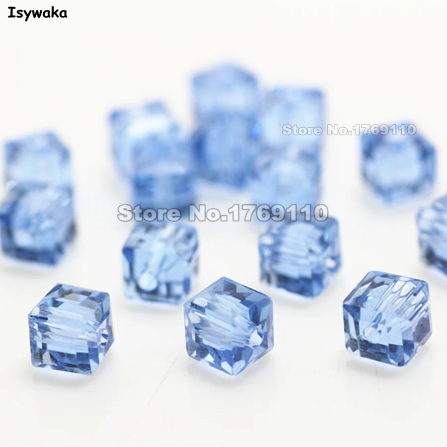 Isywaka 100pcs Light Blue Color Square 6mm Austria Crystal Beads Charm Glass Beads Loose Spacer Bead for DIY Jewelry Making