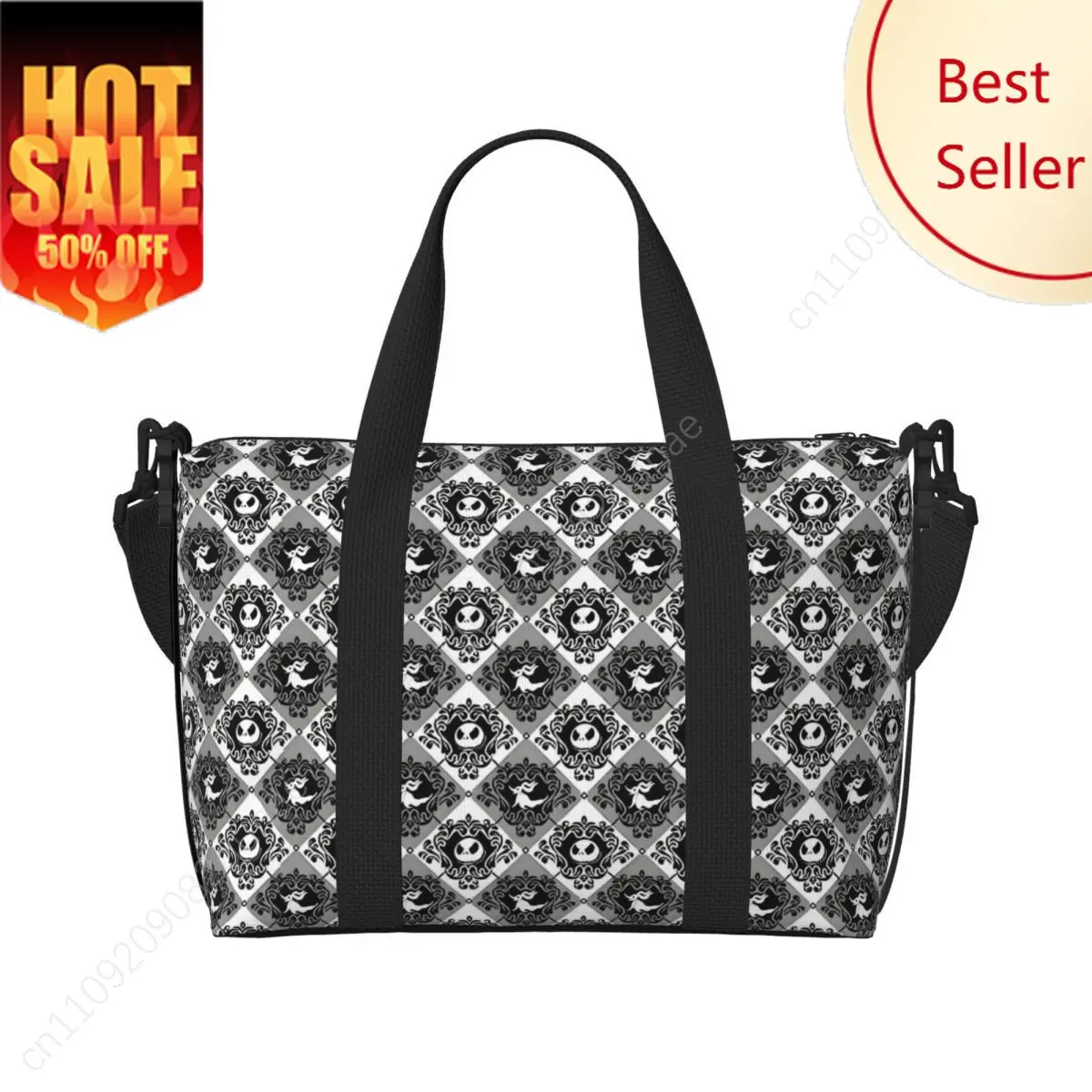 

Custom Large Jack Skellington Tote Bag Women Anime Shoulder Shopper Beach Gym Travel Bag
