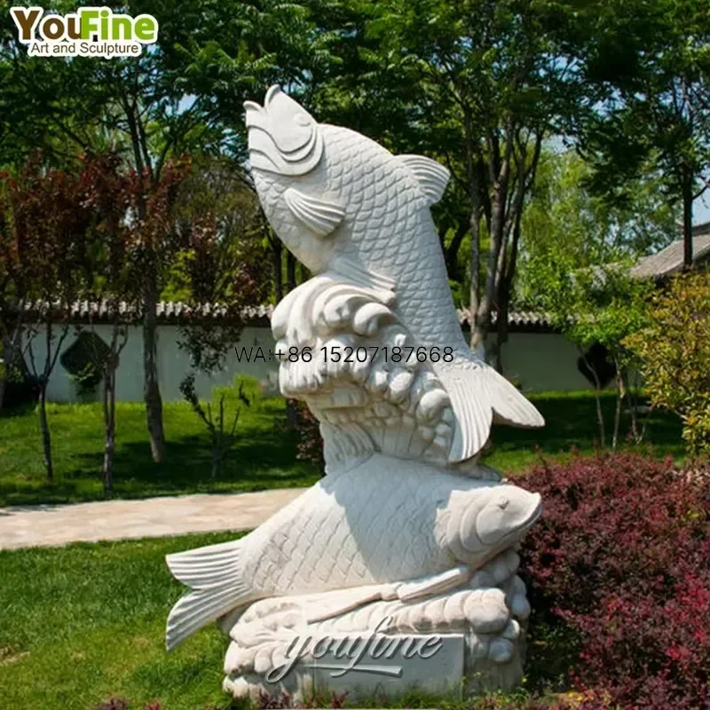 Wmwmnu for YOUFINE Hand Carved Large Outdoor Decor Granite Marble Stone Garden Koi Fish Statue Sculpture for Sale