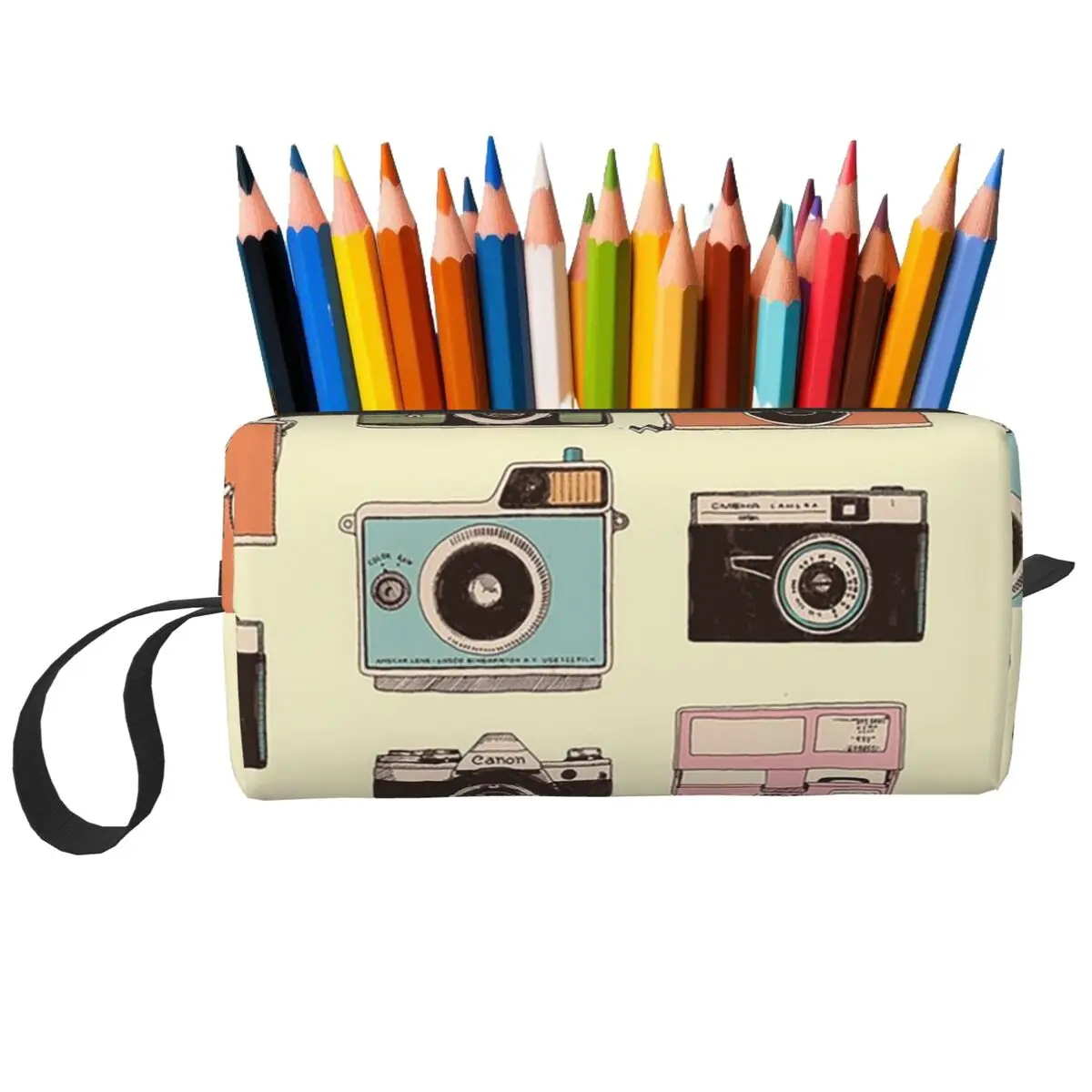 ヴィンテージカメラ鉛筆ケース Studen 学校ペンボックス鉛筆バッグ文具用品旅行女性化粧品バッグオーガナイザーポーチ