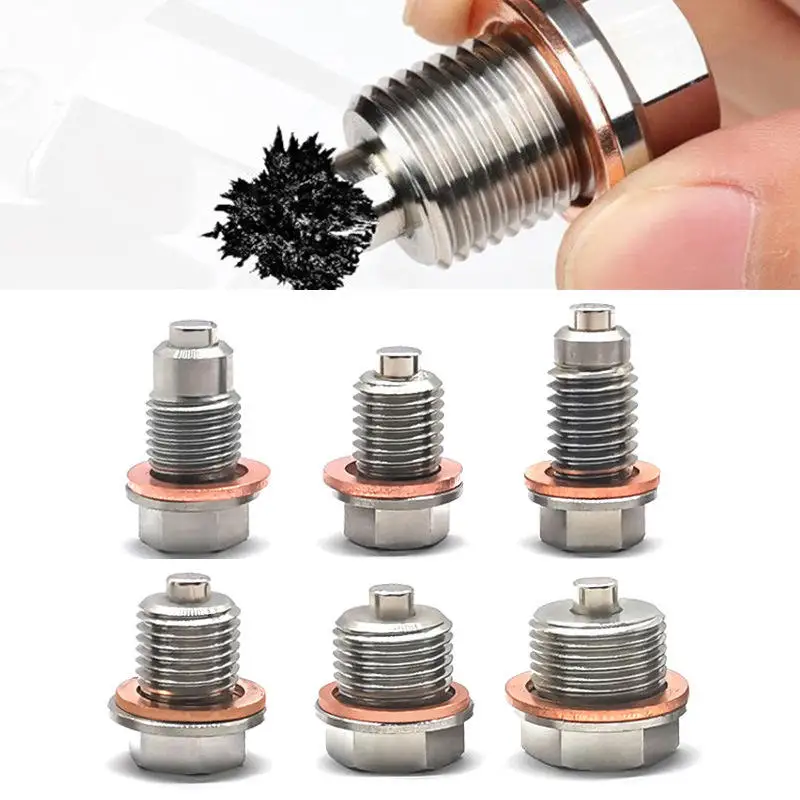 Magnetic M12 M14 M16 Stainless Steel Oil Drain Plug Sump Drain Nut Bolt with 1 Red Gasket for Honda Hyundai Volkswagen Kia