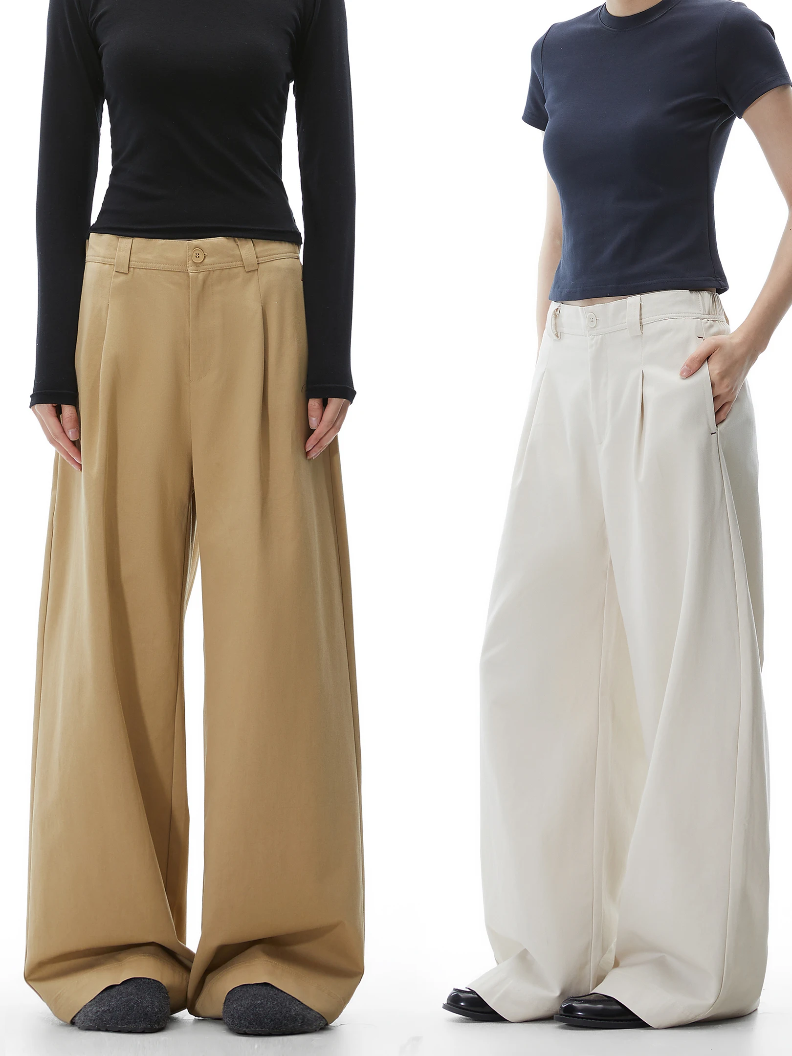 

American Sle Straight Leg Casual Pants Women's Loose Wide Leg Suit Pants Khaki Color Spring New Arrival Comfortable Cotton