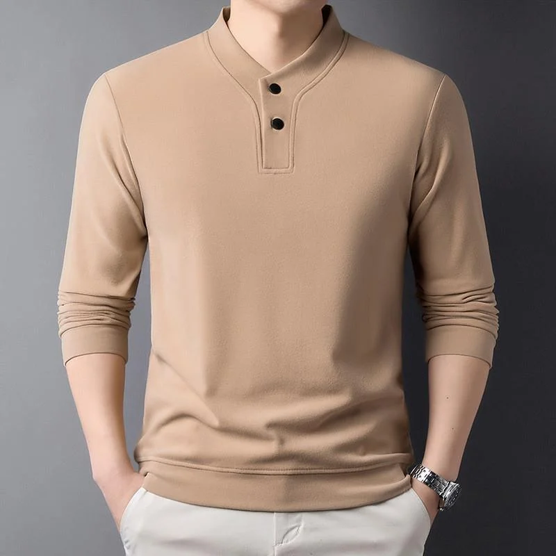 Double-sided German Velvet T-shirt Middle-aged Men's Autumn and Winter Warm Top Stand Collar Pullover Sweatshirt Base Shirt