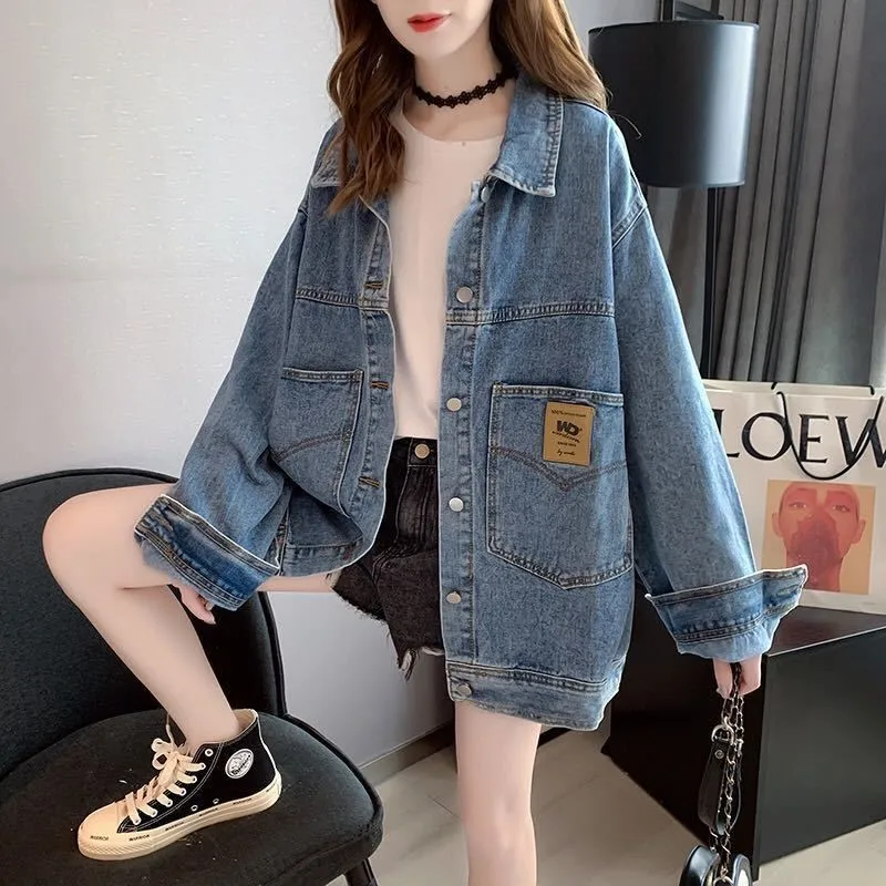 2024 Jacken für Frauen Vintage einfache Denim koreanische College Girls Basic Jeans jacke stilvolle Turn-Down-Kragen Damen Outwear